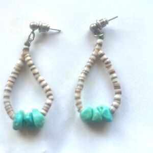 Turquoise and Brown Beaded Earrings